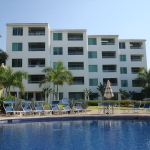 Building overlooking pool